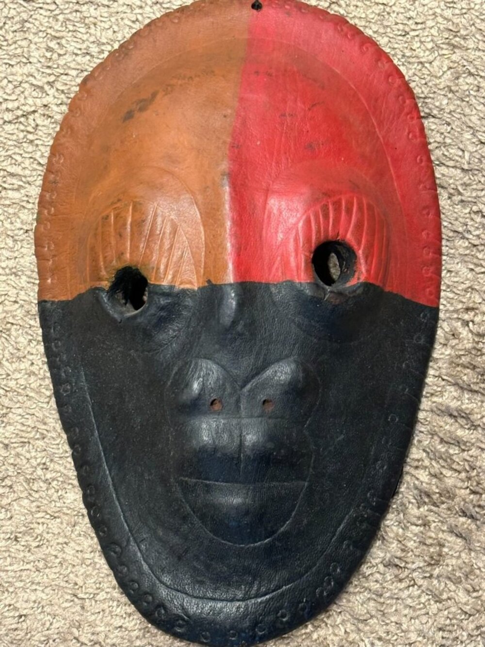 1970s African Leather Mask Hand Tooled Molded-91524